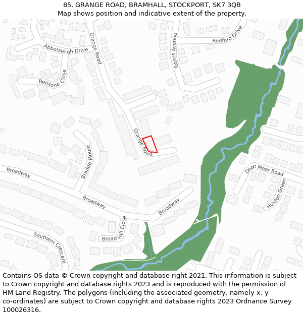 85, GRANGE ROAD, BRAMHALL, STOCKPORT, SK7 3QB: Location map and indicative extent of plot