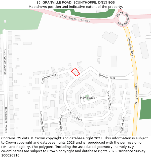 85, GRANVILLE ROAD, SCUNTHORPE, DN15 8GS: Location map and indicative extent of plot