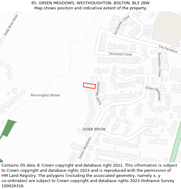 85, GREEN MEADOWS, WESTHOUGHTON, BOLTON, BL5 2BW: Location map and indicative extent of plot