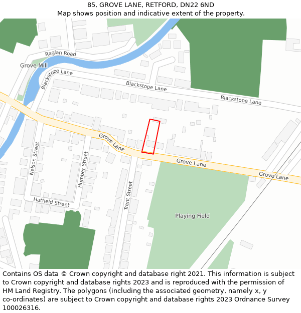 85, GROVE LANE, RETFORD, DN22 6ND: Location map and indicative extent of plot