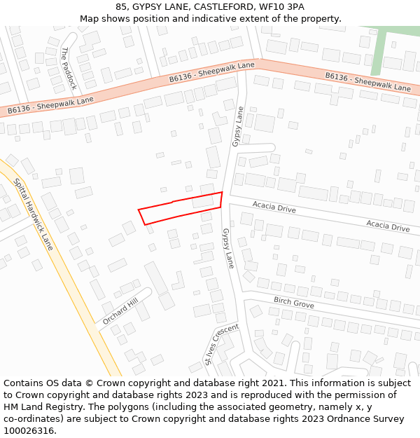 85, GYPSY LANE, CASTLEFORD, WF10 3PA: Location map and indicative extent of plot