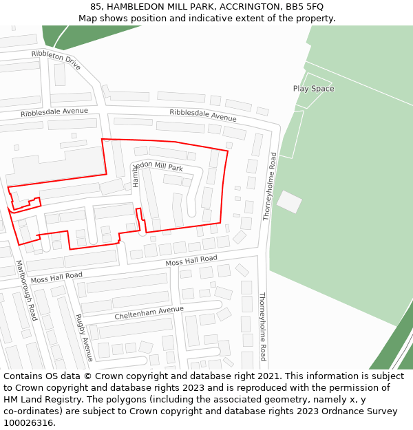 85, HAMBLEDON MILL PARK, ACCRINGTON, BB5 5FQ: Location map and indicative extent of plot