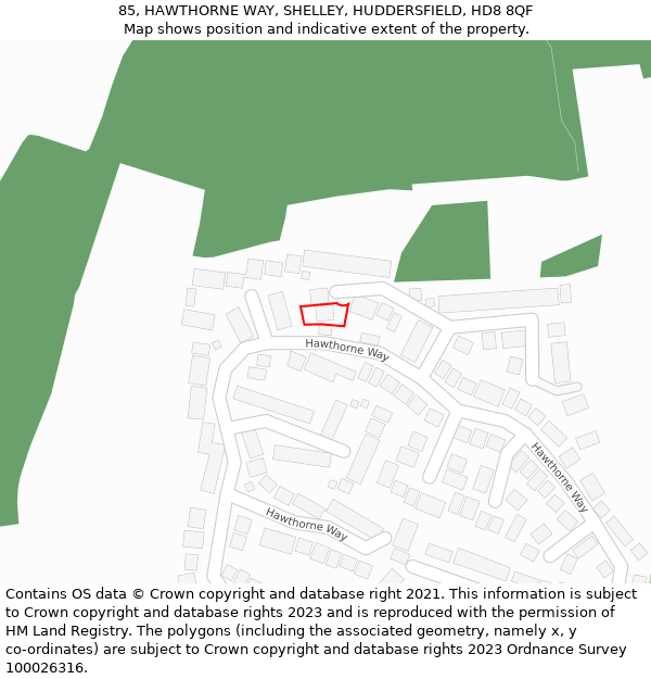 85, HAWTHORNE WAY, SHELLEY, HUDDERSFIELD, HD8 8QF: Location map and indicative extent of plot