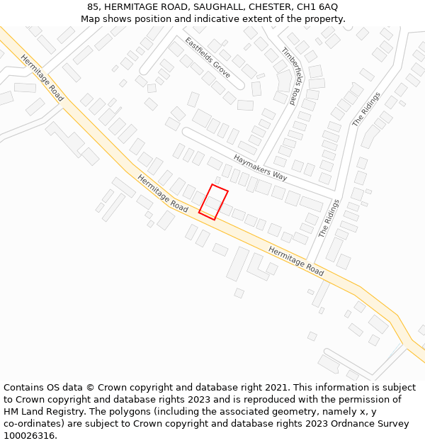 85, HERMITAGE ROAD, SAUGHALL, CHESTER, CH1 6AQ: Location map and indicative extent of plot