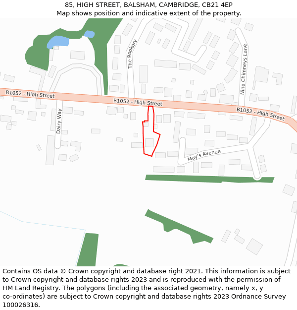 85, HIGH STREET, BALSHAM, CAMBRIDGE, CB21 4EP: Location map and indicative extent of plot