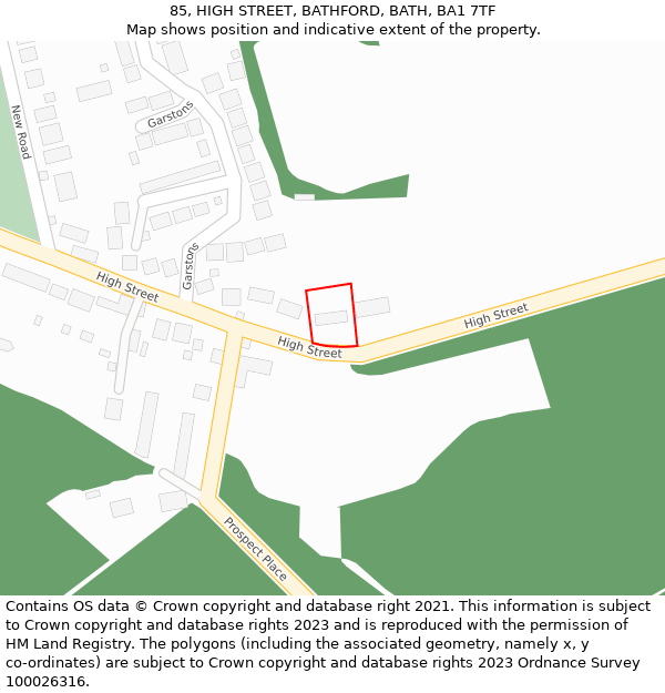 85, HIGH STREET, BATHFORD, BATH, BA1 7TF: Location map and indicative extent of plot