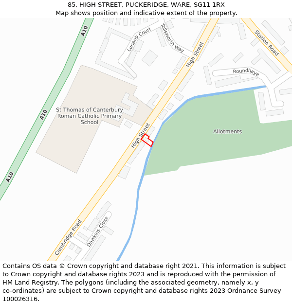 85, HIGH STREET, PUCKERIDGE, WARE, SG11 1RX: Location map and indicative extent of plot