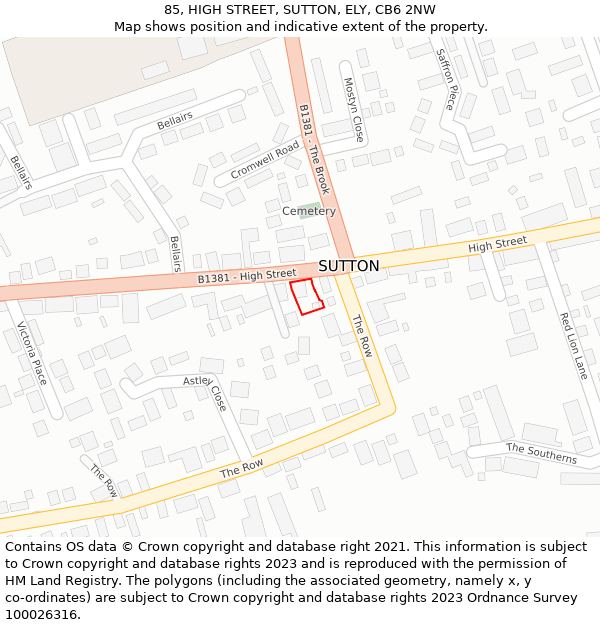 85, HIGH STREET, SUTTON, ELY, CB6 2NW: Location map and indicative extent of plot