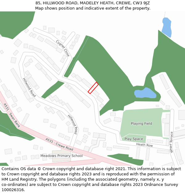 85, HILLWOOD ROAD, MADELEY HEATH, CREWE, CW3 9JZ: Location map and indicative extent of plot