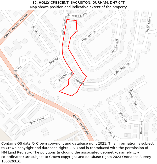85, HOLLY CRESCENT, SACRISTON, DURHAM, DH7 6PT: Location map and indicative extent of plot