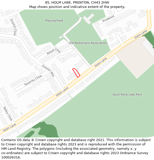 85, HOLM LANE, PRENTON, CH43 2HW: Location map and indicative extent of plot