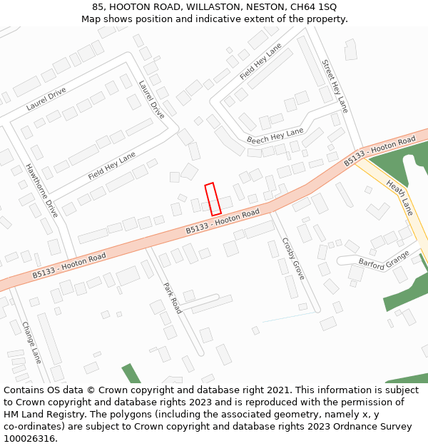 85, HOOTON ROAD, WILLASTON, NESTON, CH64 1SQ: Location map and indicative extent of plot