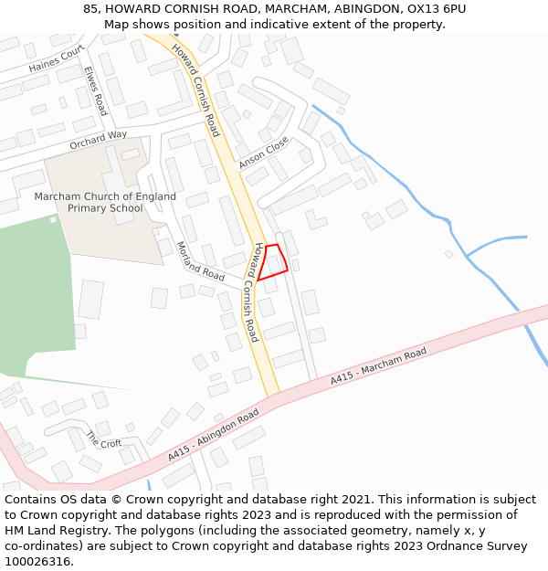 85, HOWARD CORNISH ROAD, MARCHAM, ABINGDON, OX13 6PU: Location map and indicative extent of plot