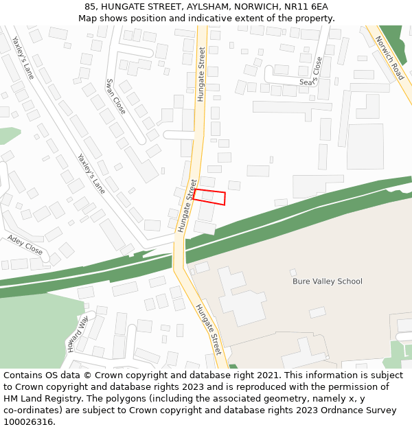 85, HUNGATE STREET, AYLSHAM, NORWICH, NR11 6EA: Location map and indicative extent of plot