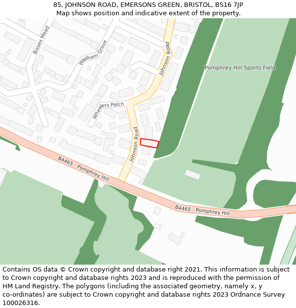 85, JOHNSON ROAD, EMERSONS GREEN, BRISTOL, BS16 7JP: Location map and indicative extent of plot