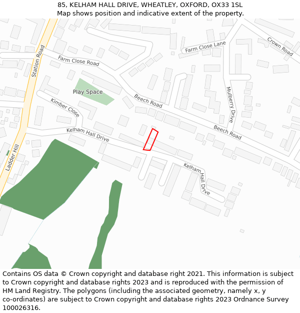 85, KELHAM HALL DRIVE, WHEATLEY, OXFORD, OX33 1SL: Location map and indicative extent of plot