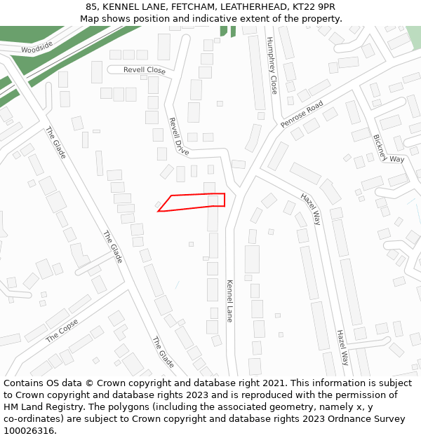 85, KENNEL LANE, FETCHAM, LEATHERHEAD, KT22 9PR: Location map and indicative extent of plot