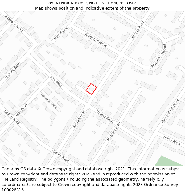 85, KENRICK ROAD, NOTTINGHAM, NG3 6EZ: Location map and indicative extent of plot
