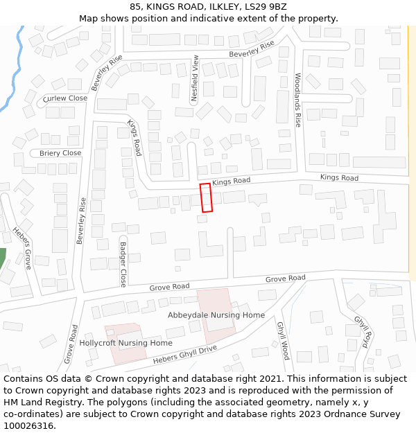 85, KINGS ROAD, ILKLEY, LS29 9BZ: Location map and indicative extent of plot