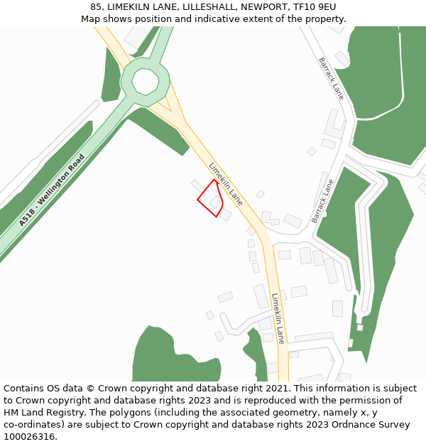 85, LIMEKILN LANE, LILLESHALL, NEWPORT, TF10 9EU: Location map and indicative extent of plot