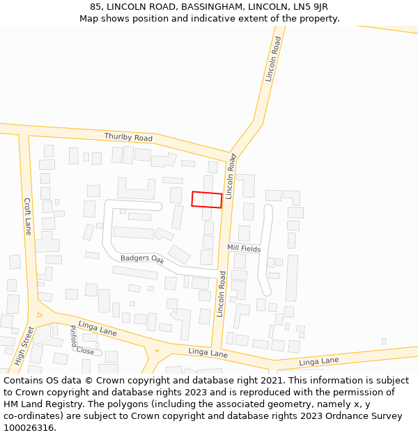 85, LINCOLN ROAD, BASSINGHAM, LINCOLN, LN5 9JR: Location map and indicative extent of plot