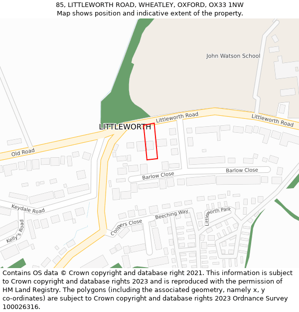 85, LITTLEWORTH ROAD, WHEATLEY, OXFORD, OX33 1NW: Location map and indicative extent of plot