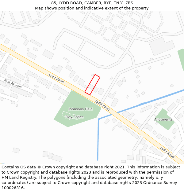 85, LYDD ROAD, CAMBER, RYE, TN31 7RS: Location map and indicative extent of plot