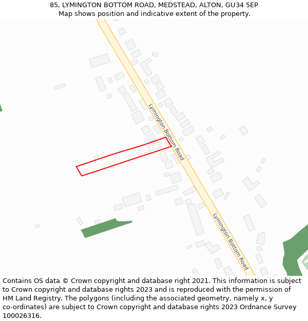85, LYMINGTON BOTTOM ROAD, MEDSTEAD, ALTON, GU34 5EP: Location map and indicative extent of plot