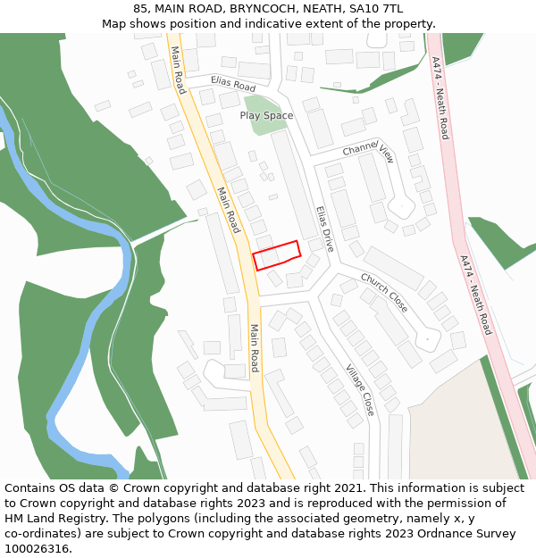 85, MAIN ROAD, BRYNCOCH, NEATH, SA10 7TL: Location map and indicative extent of plot