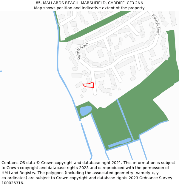 85, MALLARDS REACH, MARSHFIELD, CARDIFF, CF3 2NN: Location map and indicative extent of plot