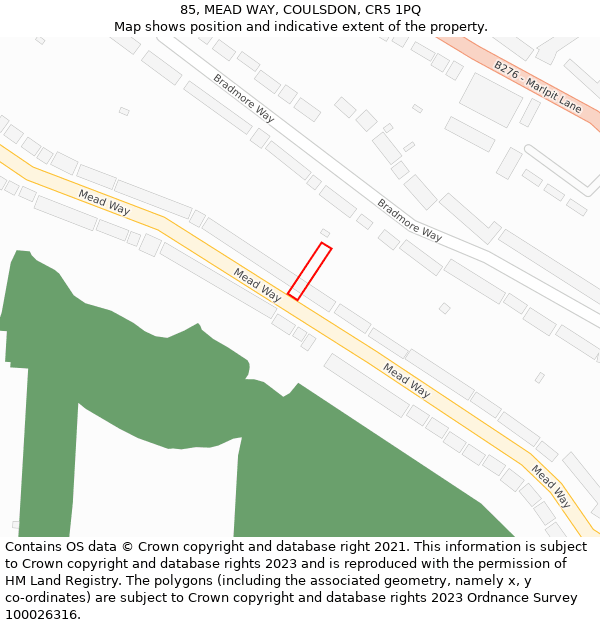 85, MEAD WAY, COULSDON, CR5 1PQ: Location map and indicative extent of plot