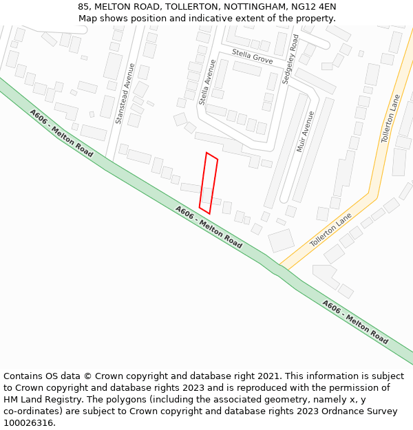 85, MELTON ROAD, TOLLERTON, NOTTINGHAM, NG12 4EN: Location map and indicative extent of plot