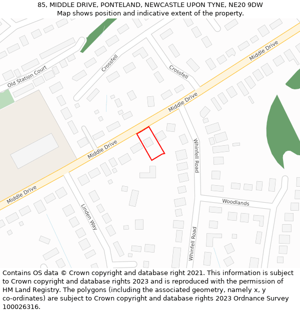 85, MIDDLE DRIVE, PONTELAND, NEWCASTLE UPON TYNE, NE20 9DW: Location map and indicative extent of plot