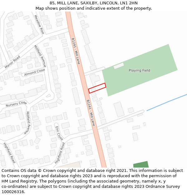 85, MILL LANE, SAXILBY, LINCOLN, LN1 2HN: Location map and indicative extent of plot