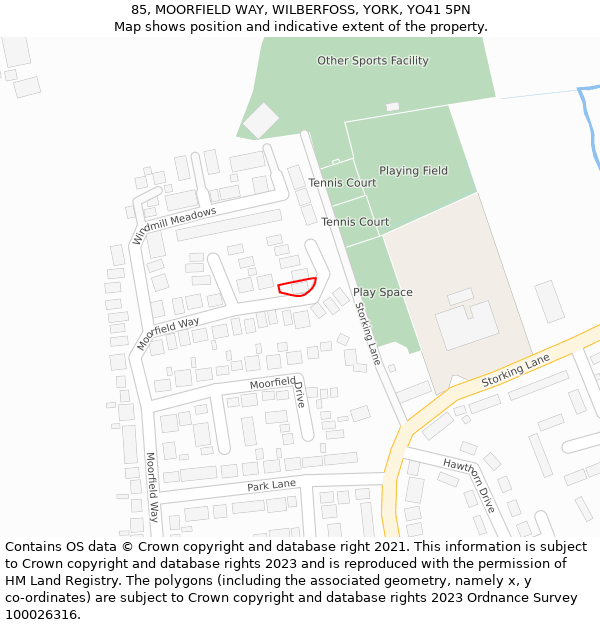85, MOORFIELD WAY, WILBERFOSS, YORK, YO41 5PN: Location map and indicative extent of plot