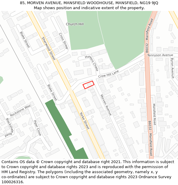 85, MORVEN AVENUE, MANSFIELD WOODHOUSE, MANSFIELD, NG19 9JQ: Location map and indicative extent of plot