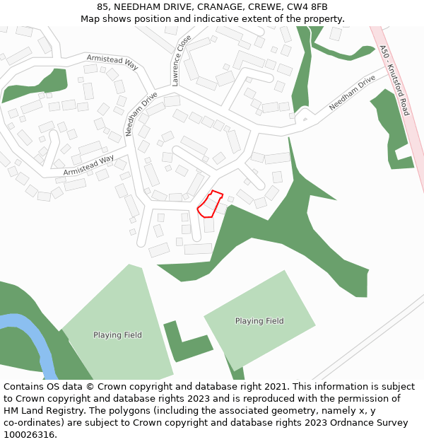 85, NEEDHAM DRIVE, CRANAGE, CREWE, CW4 8FB: Location map and indicative extent of plot