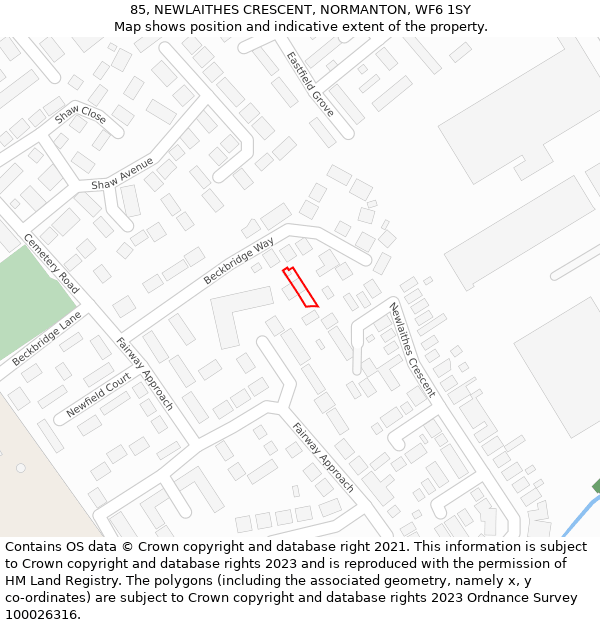 85, NEWLAITHES CRESCENT, NORMANTON, WF6 1SY: Location map and indicative extent of plot