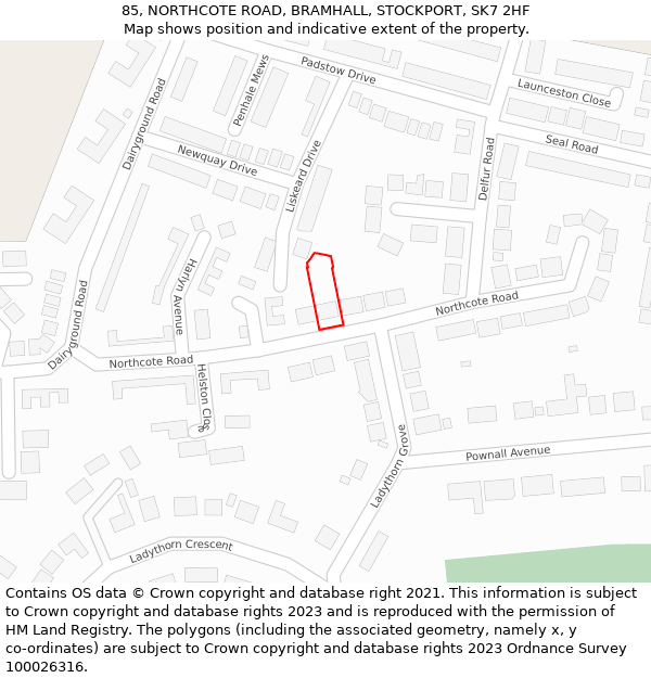 85, NORTHCOTE ROAD, BRAMHALL, STOCKPORT, SK7 2HF: Location map and indicative extent of plot