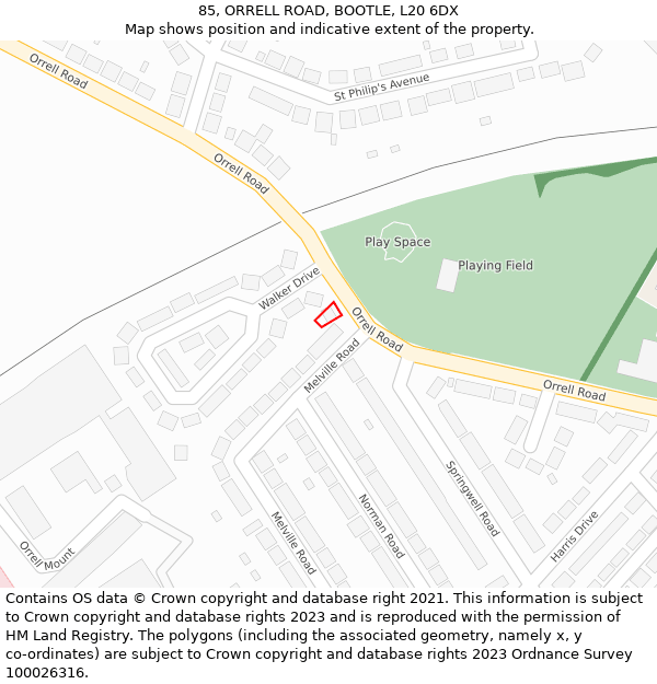 85, ORRELL ROAD, BOOTLE, L20 6DX: Location map and indicative extent of plot