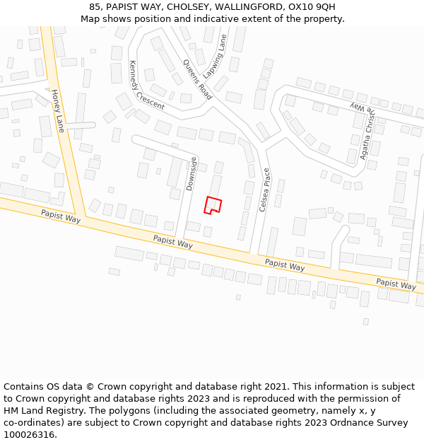 85, PAPIST WAY, CHOLSEY, WALLINGFORD, OX10 9QH: Location map and indicative extent of plot