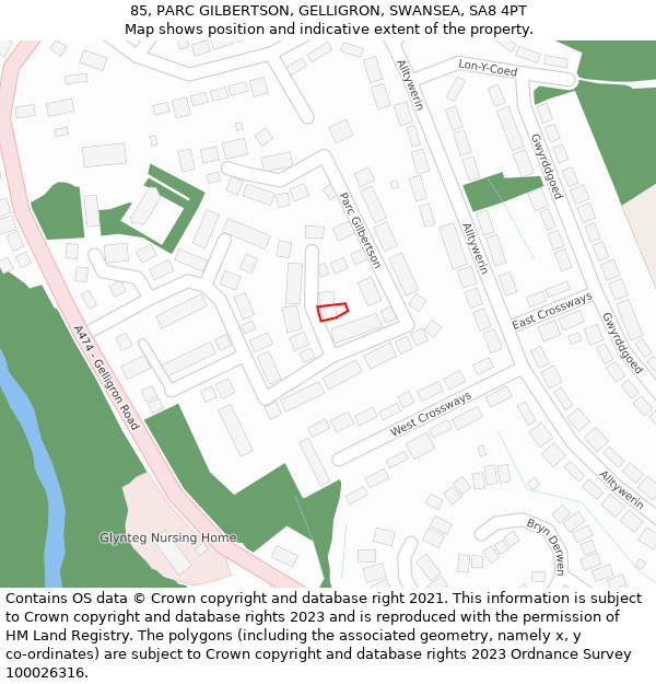 85, PARC GILBERTSON, GELLIGRON, SWANSEA, SA8 4PT: Location map and indicative extent of plot