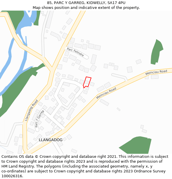 85, PARC Y GARREG, KIDWELLY, SA17 4PU: Location map and indicative extent of plot