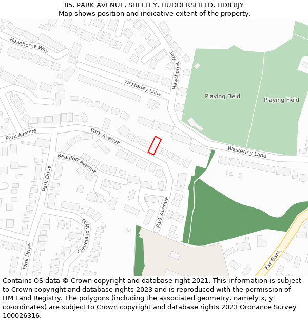 85, PARK AVENUE, SHELLEY, HUDDERSFIELD, HD8 8JY: Location map and indicative extent of plot