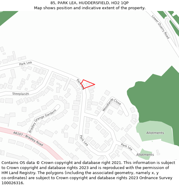85, PARK LEA, HUDDERSFIELD, HD2 1QP: Location map and indicative extent of plot