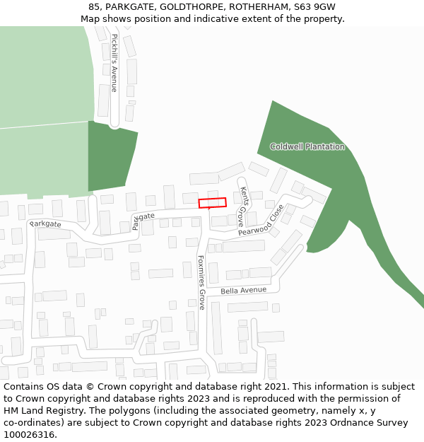 85, PARKGATE, GOLDTHORPE, ROTHERHAM, S63 9GW: Location map and indicative extent of plot