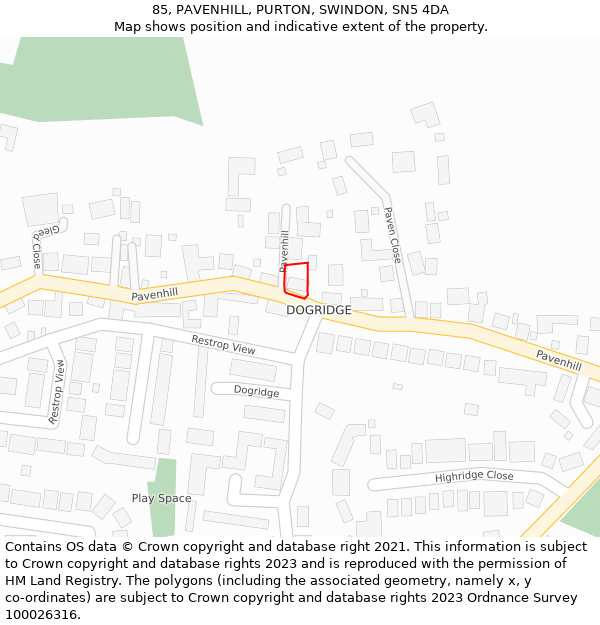 85, PAVENHILL, PURTON, SWINDON, SN5 4DA: Location map and indicative extent of plot