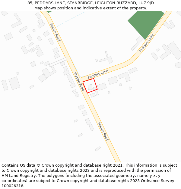 85, PEDDARS LANE, STANBRIDGE, LEIGHTON BUZZARD, LU7 9JD: Location map and indicative extent of plot