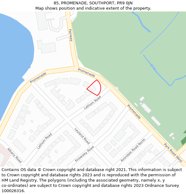 85, PROMENADE, SOUTHPORT, PR9 0JN: Location map and indicative extent of plot