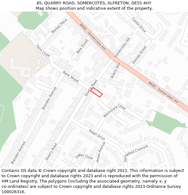 85, QUARRY ROAD, SOMERCOTES, ALFRETON, DE55 4HY: Location map and indicative extent of plot